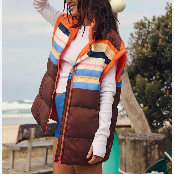 Free People Jackets & Blazers - Fp Movement Free People-In A Bubble Printed Striped Puffer Vest-S-Boho-Oversized